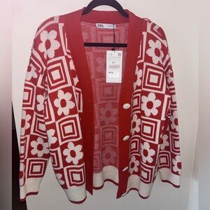 ZARA orange flower patterned cardigan